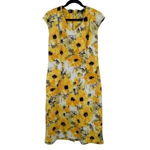 Ronni Nicole Dress 12 Sheath Knee Length Cap Sleeve Yellow Floral Summer V-Neck